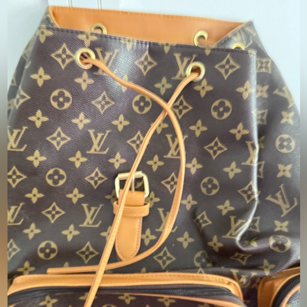 Source Unknown Tan and Brown Monogram Backpack NWT - image 5